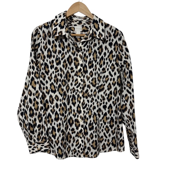 Chicos Womens Animal Print Shirt Size 1 (S) Cotton Button Down No Iron - Picture 5 of 5